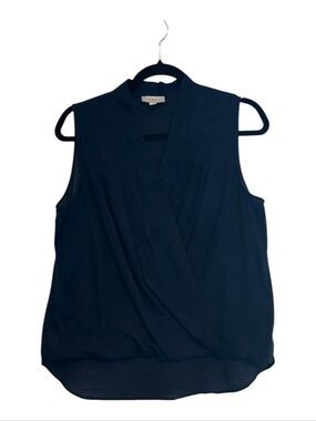 100% Cotton LOFT Outlet Navy Draped Wrap Blouse